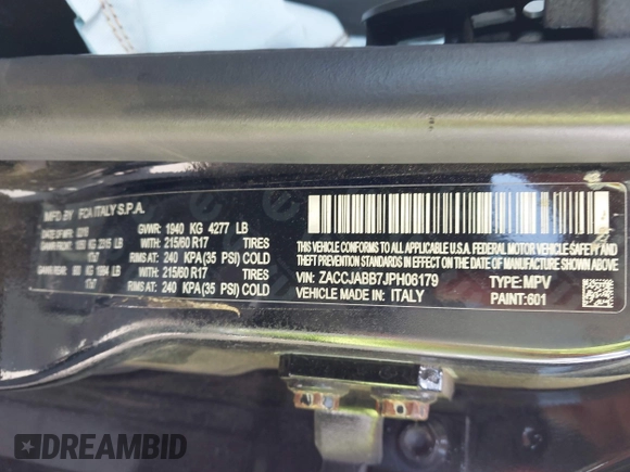 2018 Jeep Renegade Latitude with VIN ZACCJABB7JPH06179, listed as a IAAI auction lot 41900688 with 115,277 mi miles. Bid and sale history available at carsss.com. Image 9.