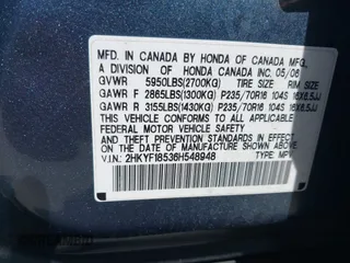 2006 Honda Pilot EX-L with VIN 2HKYF18536H548948, listed as a IAAI auction lot 36572651 with 242,758 mi miles and . Bid and sale history available at DreamBid. Image 9.
