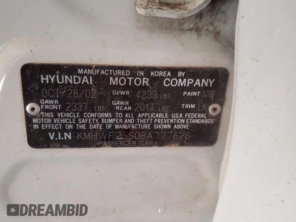 2003 Hyundai Sonata with VIN KMHWF25S03A777626, listed as a Copart auction lot 79746814 with 174,124 mi miles and Salvage Title. Bid and sale history available at carsss.com. Image 12.
