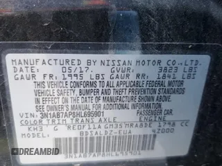 2017 Nissan Sentra SV with VIN 3N1AB7AP8HL695901, listed as a Copart auction lot 44817245 with 78,805 mi miles and Salvage Title. Bid and sale history available at carsss.com. Image 12.