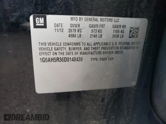2013 Cadillac ATS Luxury with VIN 1G6AH5R36D0140439, listed as a Copart auction lot 85377064 with 169,253 mi miles and Salvage Title. Bid and sale history available at carsss.com. Image 12.