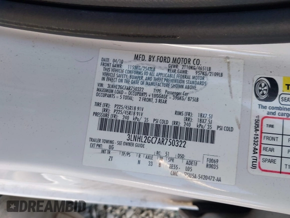 2010 Lincoln MKZ with VIN 3LNHL2GC7AR750322, listed as a IAAI auction lot 42094461 with 78,482 mi miles and . Bid and sale history available at DreamBid. Image 9.