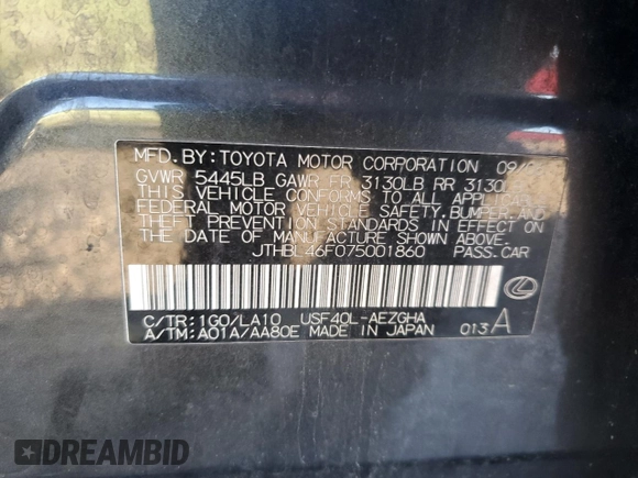 2007 Lexus LS 460 z VIN JTHBL46F075001860, wystawiony jako Copart lot #46585835 z przebiegiem 286 126 mil mil oraz Szkoda całkowita • Salvage title. Historia ofert i sprzedaży dostępna na DreamBid. Obrazek 13.