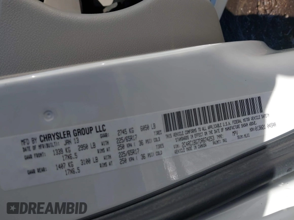 2013 Chrysler Town & Country Touring with VIN 2C4RC1BG7DR674253, listed as a IAAI auction lot 41854303 with 171,502 mi miles. Bid and sale history available at carsss.com. Image 9.