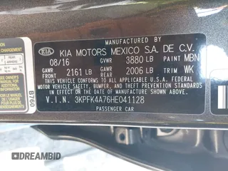 2017 Kia Forte LX with VIN 3KPFK4A76HE041128, listed as a IAAI auction lot 41897924 with 46,035 mi miles. Bid and sale history available at carsss.com. Image 9.