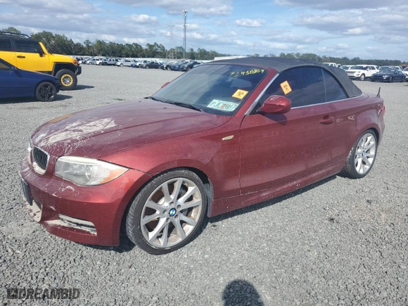 2012 BMW 1 Series 135i with VIN WBAUN7C5XCVM26740, listed as a Copart auction lot 75438554 with 0 mi miles and Salvage Title. Bid and sale history available at carsss.com. Image 1.