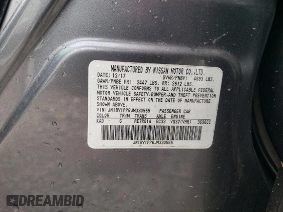 2018 Infiniti Q70 Luxe with VIN JN1BY1PP6JM330555, listed as a Copart auction lot 59846424 with 55,438 mi miles and Salvage title. Bid and sale history available at DreamBid. Image 12.