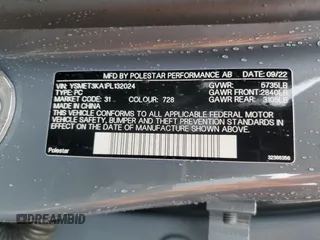 2023 Polestar 2 Performance z VIN YSMET3KA1PL132024, wystawiony jako Copart lot #47666385 z przebiegiem Nie podano mil oraz Szkoda całkowita • Salvage title. Historia ofert i sprzedaży dostępna na DreamBid. Obrazek 12.