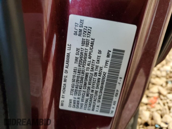 2017 Honda Odyssey EX-L with VIN 5FNRL5H68HB026542, listed as a Copart auction lot 51836965 with 53,562 mi miles and Salvage Title. Bid and sale history available at DreamBid. Image 14.