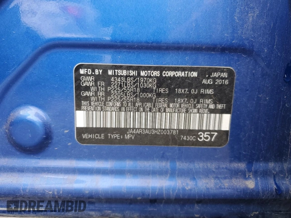 2017 Mitsubishi Outlander Sport ES 2.0 with VIN JA4AR3AU3HZ003781, listed as a Copart auction lot 52012765 with 231,398 mi miles and Salvage Title. Bid and sale history available at carsss.com. Image 12.
