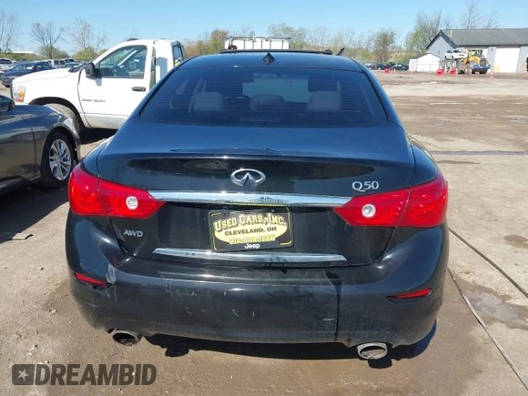 2015 Infiniti Q50 Premium with VIN JN1BV7AR2FM396677, listed as a IAAI auction lot 42017514 with 98,967 mi miles. Bid and sale history available at carsss.com. Image 15.