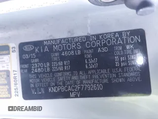 2015 Kia Sportage LX with VIN KNDPBCAC2F7792610, listed as a IAAI auction lot 41249421 with 190,680 mi miles and . Bid and sale history available at DreamBid. Image 9.
