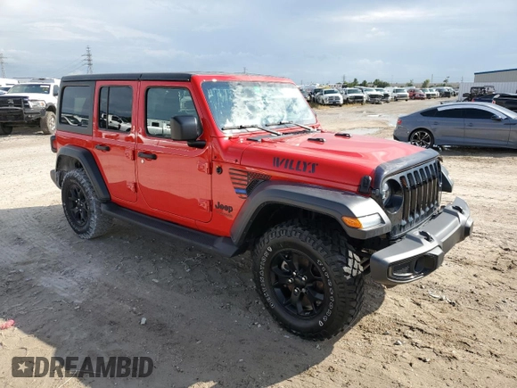 2022 Jeep Wrangler Unlimited Willys with VIN 1C4HJXDN7NW237703, listed as a Copart auction lot 76091794 with Not Provided miles and Non Repairable. Bid and sale history available at DreamBid. Image 4.