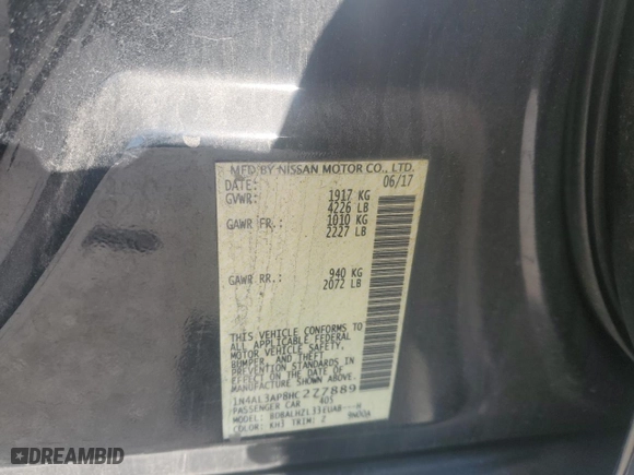 2017 Nissan Altima 2.5 SR with VIN 1N4AL3AP8HC277889, listed as a Copart auction lot 47003545 with 150,082 mi miles and Salvage Title. Bid and sale history available at carsss.com. Image 12.