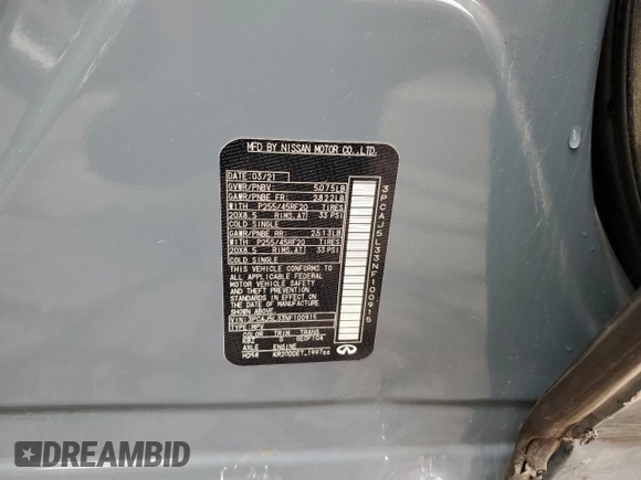 2022 Infiniti QX55 Sensory with VIN 3PCAJ5L33NF100915, listed as a Copart auction lot 75861324 with Not provided miles and Salvage title. Bid and sale history available at DreamBid. Image 15.