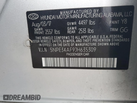2018 Hyundai Sonata SEL with VIN 5NPE34AF9JH635309, listed as a Copart auction lot 50212795 with 71,998 mi miles and Salvage Title. Bid and sale history available at DreamBid. Image 12.