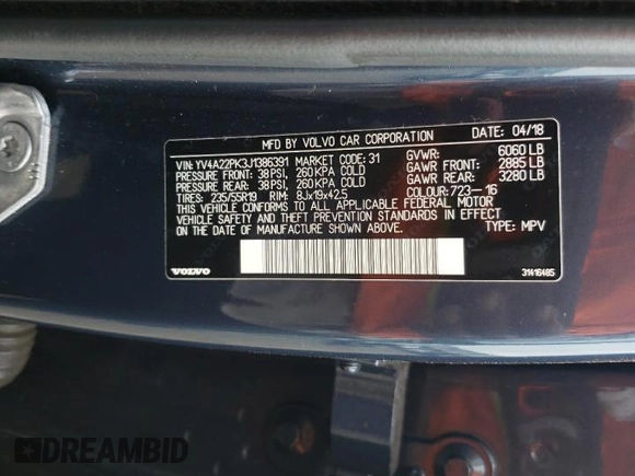 2018 Volvo XC90 Momentum с VIN YV4A22PK3J1386391, выставлен на аукционе Copart как лот 58348915 с пробегом 168 112 миль миль и Списание • Salvage title. История ставок и продаж доступна на DreamBid. Изображение 13.