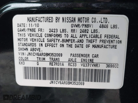 2011 Infiniti G37 x with VIN JN1CV6AR0BM352069, listed as a IAAI auction lot 42006766 with 195,827 mi miles. Bid and sale history available at carsss.com. Image 9.