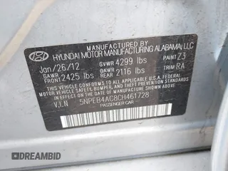 2012 Hyundai Sonata GLS with VIN 5NPEB4AC8CH461728, listed as a IAAI auction lot 41938399 with 133,571 mi miles. Bid and sale history available at carsss.com. Image 9.