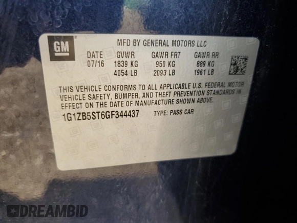 2016 Chevrolet Malibu LS with VIN 1G1ZB5ST6GF344437, listed as a Copart auction lot 62717055 with 110,949 mi miles and Clean title. Bid and sale history available at DreamBid. Image 12.