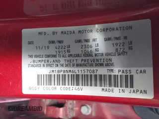 2020 Mazda Mazda3 Hatchback Premium Package with VIN JM1BPBNM6L1157087, listed as a IAAI auction lot 41681118 with 42,007 mi miles. Bid and sale history available at carsss.com. Image 9.