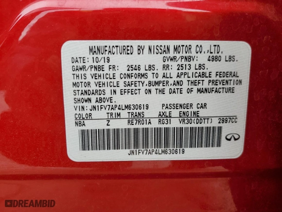 2020 Infiniti Q50 RED SPORT 400 with VIN JN1FV7AP4LM630619, listed as a Copart auction lot 89322685 with NaN miles and Salvage Title. Bid and sale history available at carsss.com. Image 15.