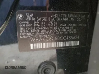 2012 BMW 7 Series 750Li xDrive z VIN WBAKC8C50CC435624, wystawiony jako Copart lot #56664315 z przebiegiem 94 100 mil mil oraz Czysty tytuł • Clean title. Historia ofert i sprzedaży dostępna na DreamBid. Obrazek 12.