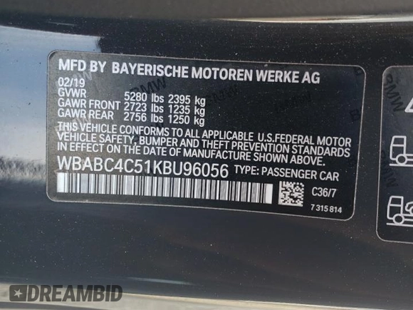 2019 BMW 8 Series M850i xDrive with VIN WBABC4C51KBU96056, listed as a Copart auction lot 71490104 with Not Provided miles and Salvage Title. Bid and sale history available at carsss.com. Image 14.