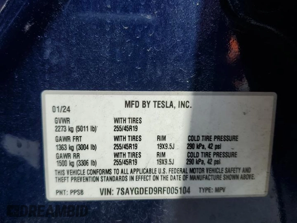 2024 Tesla Model Y z VIN 7SAYGDED9RF005104, wystawiony jako Copart lot #64974545 z przebiegiem 20 422 mil mil oraz Szkoda całkowita • Salvage title. Historia ofert i sprzedaży dostępna na DreamBid. Obrazek 13.