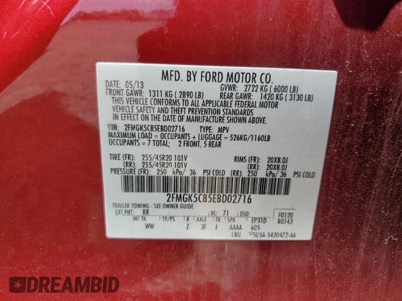 2014 Ford Flex SEL z VIN 2FMGK5C85EBD02716, wystawiony jako Copart lot #54383025 z przebiegiem 127 691 mil mil oraz Szkody całkowita. Historia ofert i sprzedaży dostępna na DreamBid. Obrazek 13.