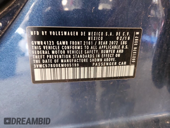 2019 Volkswagen Jetta S with VIN 3VWC57BU0KM005199, listed as a Copart auction lot 63590785 with 89,939 mi miles and Salvage title. Bid and sale history available at DreamBid. Image 12.