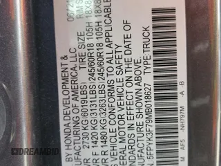 2021 Honda Ridgeline RTL-E z VIN 5FPYK3F79MB018627, wystawiony jako Copart lot #55635025 z przebiegiem 24 797 mil mil oraz Szkoda całkowita • Salvage title. Historia ofert i sprzedaży dostępna na DreamBid. Obrazek 12.
