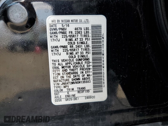 2016 Nissan Rogue S with VIN JN8AT2MV9GW135583, listed as a Copart auction lot 51216385 with 0 mi miles and Salvage Title. Bid and sale history available at carsss.com. Image 13.