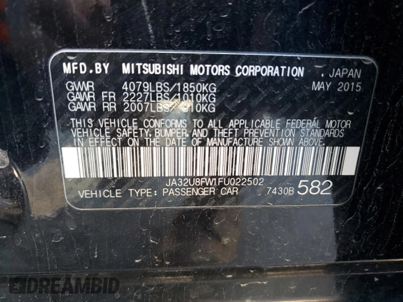 2015 Mitsubishi Lancer GT with VIN JA32U8FW1FU022502, listed as a Copart auction lot 43767115 with 72,726 mi miles and Clean Title. Bid and sale history available at carsss.com. Image 12.