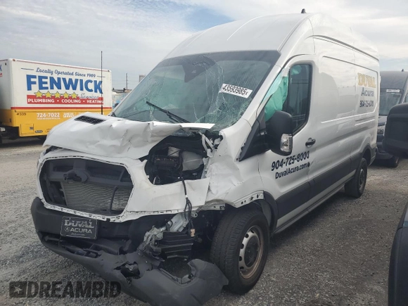 2024 Ford Transit Cargo with VIN 1FTBR1X82RKA84937, listed as a Copart auction lot 43593985 with Not Provided miles and Salvage Title. Bid and sale history available at carsss.com. Image 1.