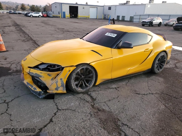 2021 Toyota GR Supra 2.0 with VIN WZ1DB2C00MW046029, listed as a Copart auction lot 85794394 with 0 mi miles and Salvage Title. Bid and sale history available at carsss.com. Image 1.