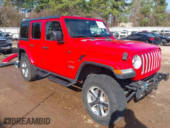 2018 Jeep Wrangler Unlimited Sahara z VIN 1C4HJXEN7JW224927, wystawiony jako IAAI lot #41515557 z przebiegiem 81 138 mil mil oraz . Historia ofert i sprzedaży dostępna na DreamBid. Obrazek 1.