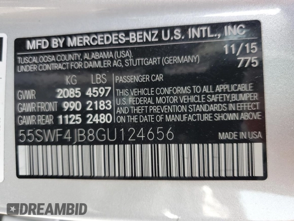 2016 Mercedes-Benz C 300 with VIN 55SWF4JB8GU124656, listed as a Copart auction lot 49355515 with 71,024 mi miles and Salvage Title. Bid and sale history available at carsss.com. Image 14.