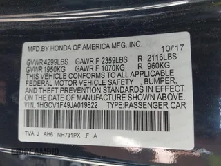 2018 Honda Accord EX with VIN 1HGCV1F49JA019822, listed as a IAAI auction lot 41761969 with 112,507 mi miles and . Bid and sale history available at DreamBid. Image 9.