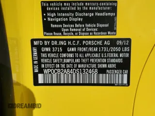 2013 Porsche Boxster S z VIN WP0CB2A84DS132468, wystawiony jako Copart lot #46931385 z przebiegiem 4 406 mil mil oraz Nie do naprawy • Non repairable. Historia ofert i sprzedaży dostępna na DreamBid. Obrazek 13.