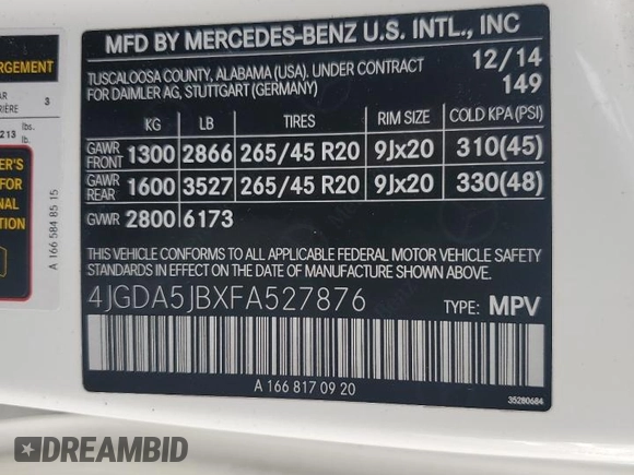 2015 Mercedes-Benz M 350 z VIN 4JGDA5JBXFA527876, wystawiony jako Copart lot #52631565 z przebiegiem 178 818 mil mil oraz Szkoda całkowita • Salvage title. Historia ofert i sprzedaży dostępna na DreamBid. Obrazek 14.