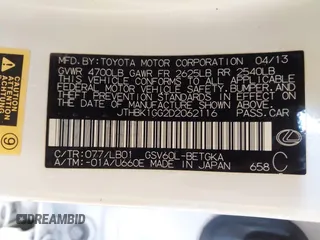2013 Lexus ES 250 с VIN JTHBK1GG2D2062116, выставлен на аукционе IAAI как лот 42309387 с пробегом 135 327 миль миль и . История ставок и продаж доступна на DreamBid. Изображение 9.