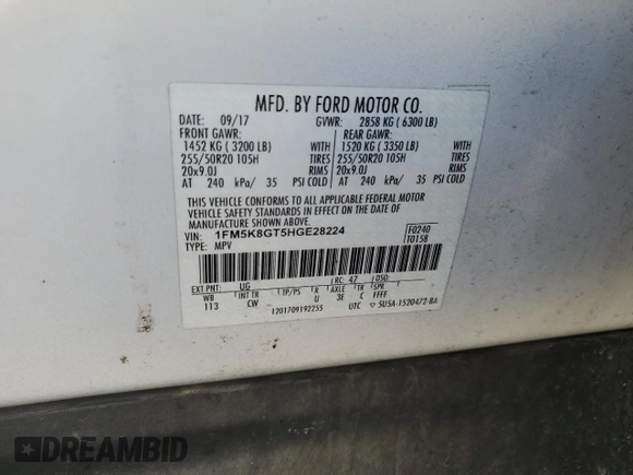 2017 Ford Explorer Sport with VIN 1FM5K8GT5HGE28224, listed as a Copart auction lot 47122765 with 125,506 mi miles and Non Repairable. Bid and sale history available at carsss.com. Image 13.