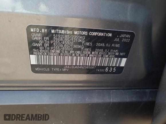 2022 Mitsubishi Outlander SE z VIN JA4J3UA84NZ085087, wystawiony jako Copart lot #88528845 z przebiegiem Nie podano mil oraz Nie do naprawy • Non repairable. Historia ofert i sprzedaży dostępna na DreamBid. Obrazek 13.