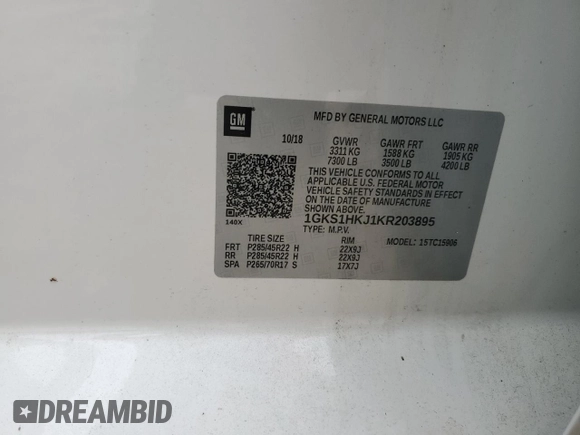 2019 GMC Yukon XL Denali with VIN 1GKS1HKJ1KR203895, listed as a Copart auction lot 74622754 with 51,559 mi miles and Salvage Title. Bid and sale history available at carsss.com. Image 13.