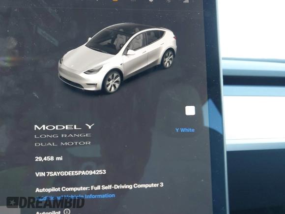2023 Tesla Model Y Long Range with VIN 7SAYGDEE5PA094253, listed as a IAAI auction lot 41701966 with 29,458 mi miles and . Bid and sale history available at DreamBid. Image 18.