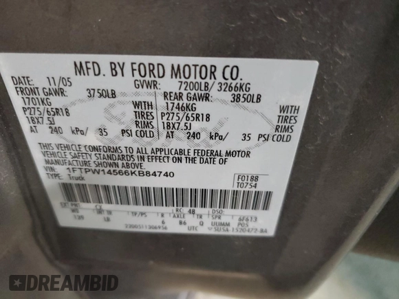2006 Ford F-150 XLT с VIN 1FTPW14566KB84740, выставлен на аукционе Copart как лот 60840705 с пробегом 172 561 миль миль и Чистый • Clean title. История ставок и продаж доступна на DreamBid. Изображение 12.