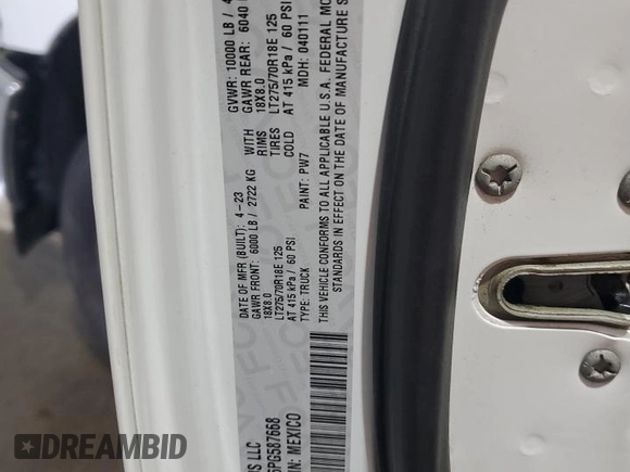 2023 Ram 2500 Big Horn with VIN 3C6UR5JL6PG587668, listed as a Copart auction lot 54013365 with 45,391 mi miles and Salvage title. Bid and sale history available at DreamBid. Image 12.