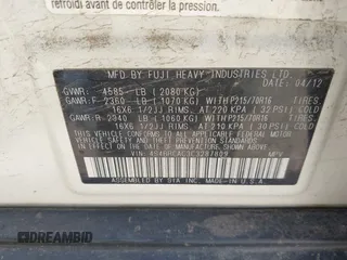 2012 Subaru Outback 2.5i with VIN 4S4BRCAC3C3287809, listed as a IAAI auction lot 42626421 with Not provided miles and . Bid and sale history available at DreamBid. Image 9.