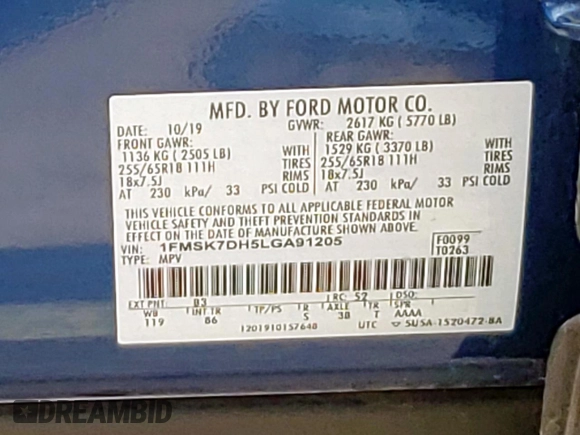 2020 Ford Explorer XLT with VIN 1FMSK7DH5LGA91205, listed as a Copart auction lot 51315595 with 122,662 mi miles and Salvage Title. Bid and sale history available at carsss.com. Image 14.